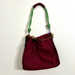 NWT Burgundy Rotunda tote bag with chain strap and green rope